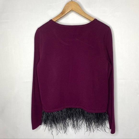 NEW MILLY Burgundy Ostrich Feather Sweater small - Picture 3 of 5